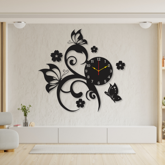 3d Beautiful Butterflies And Flowers | Premium Wall Clock