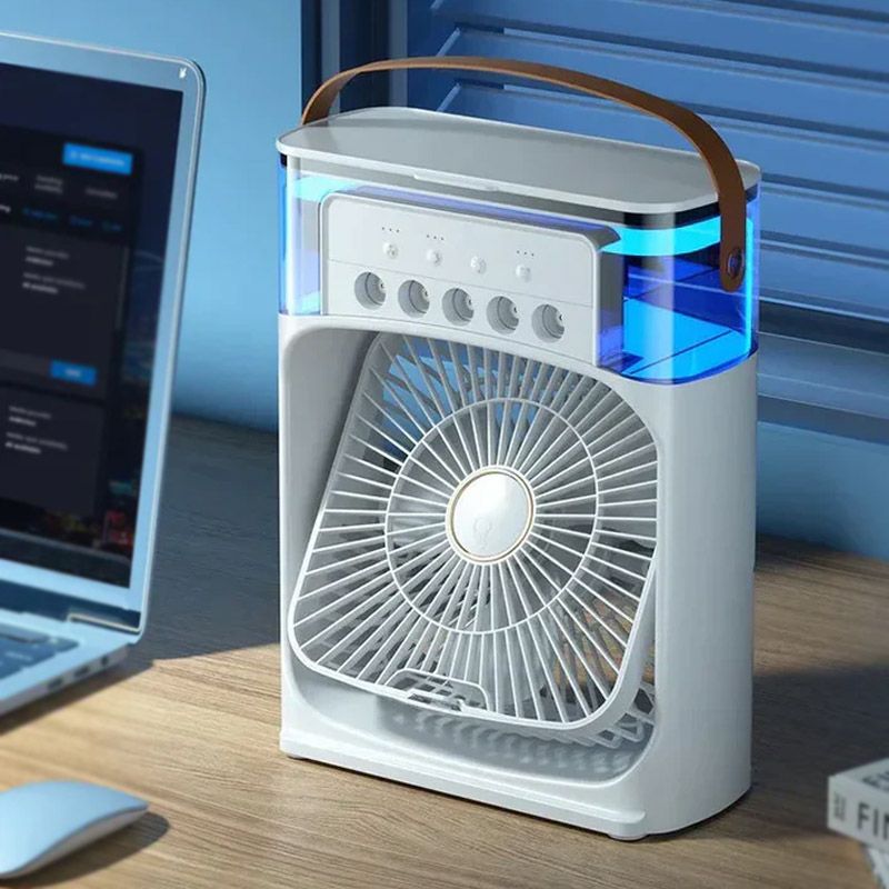 Portable Air Conditioner Freezing Fan,Large Size Usb Electric Fan With Led Night Light, Fine Mist Water, And Humidifier Function | Led Night Light Water Mist (random Color)