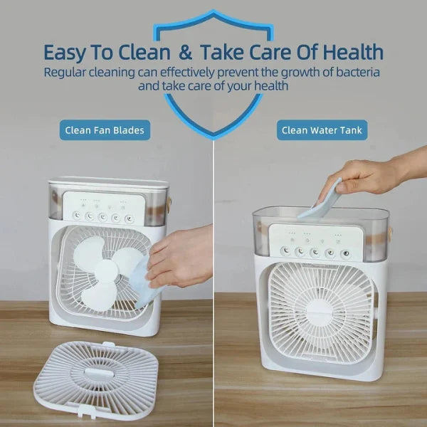 Portable Air Conditioner Freezing Fan,Large Size Usb Electric Fan With Led Night Light, Fine Mist Water, And Humidifier Function | Led Night Light Water Mist (random Color)