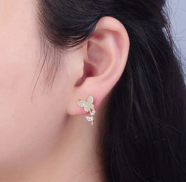 Golden Butterfly Flower Style Zircon Studs