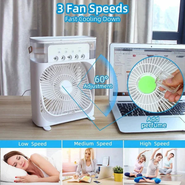 Portable Air Conditioner Freezing Fan,Large Size Usb Electric Fan With Led Night Light, Fine Mist Water, And Humidifier Function | Led Night Light Water Mist (random Color)