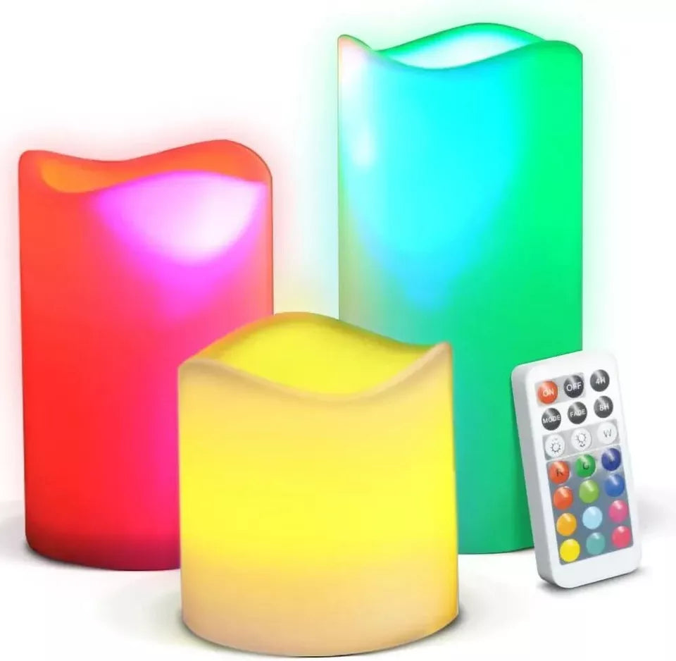 Magic Colour Changing Wax Candles With Remote 3 Pcs In 1 Box