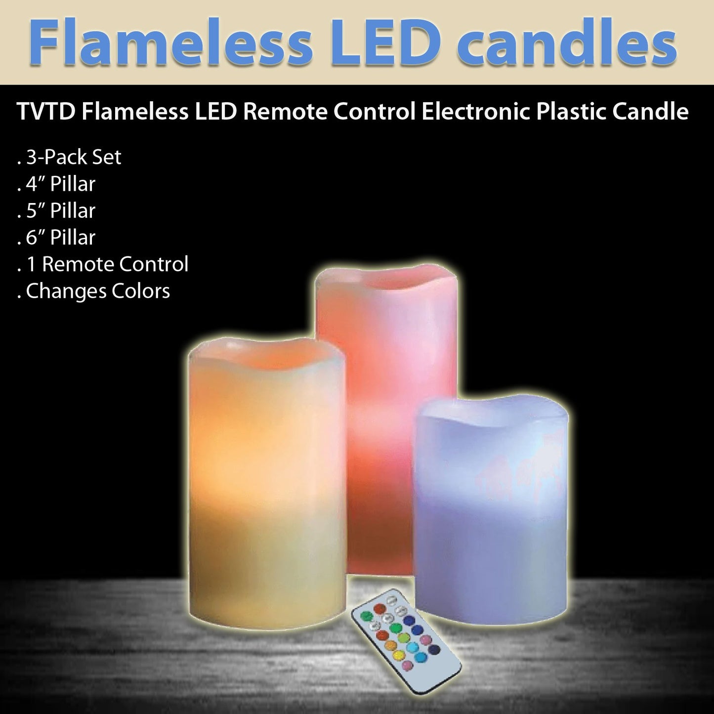 Magic Colour Changing Wax Candles With Remote 3 Pcs In 1 Box