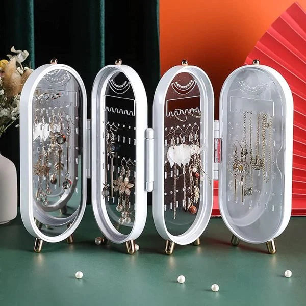 4 Doors Foldable Jewelry Organizer With Mirror