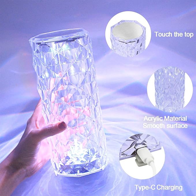 Rose Crystal Diamond Touch Lamp – 16 Colors Swap With Remote Control