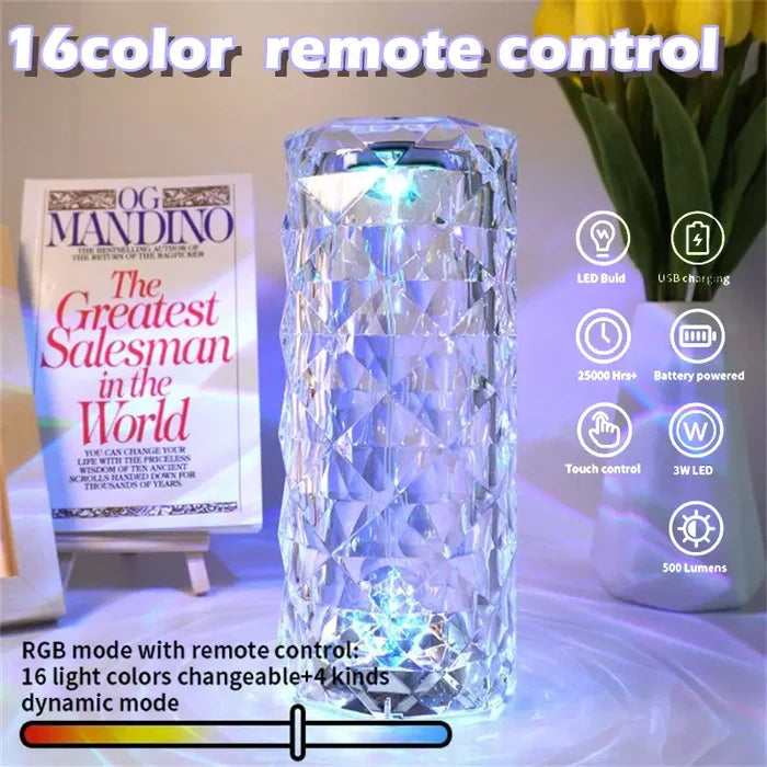 Rose Crystal Diamond Touch Lamp – 16 Colors Swap With Remote Control