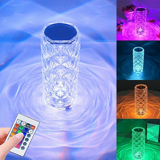 Rose Crystal Diamond Touch Lamp – 16 Colors Swap With Remote Control