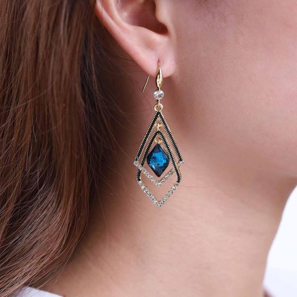 Dazzling Sapphire Geometric Drop Earrings Crystal Dangle Earrings Blue Gemstone