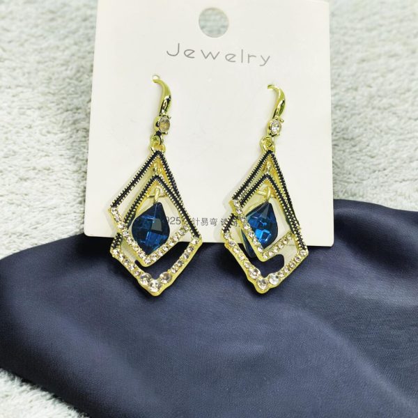Dazzling Sapphire Geometric Drop Earrings Crystal Dangle Earrings Blue Gemstone