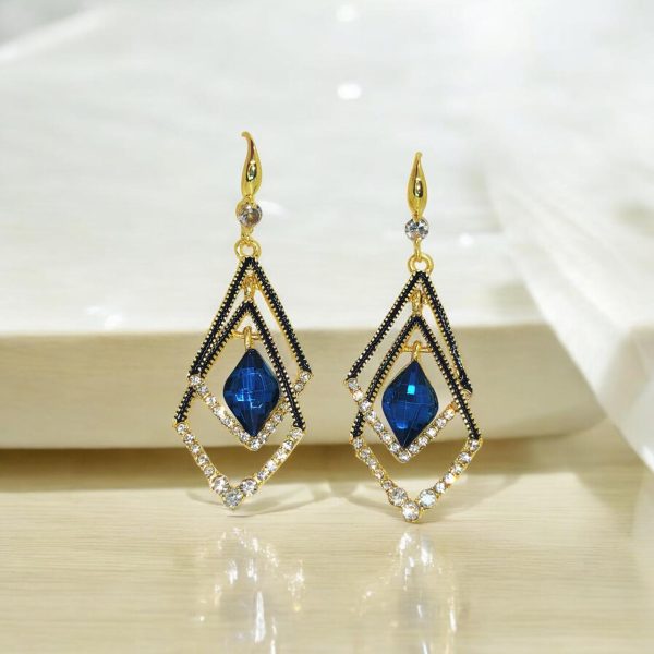 Dazzling Sapphire Geometric Drop Earrings Crystal Dangle Earrings Blue Gemstone