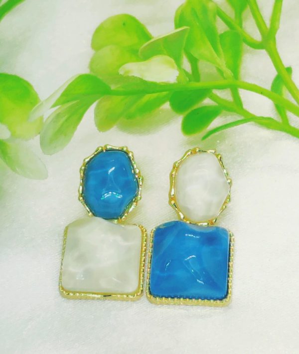 Elegant Blue And White Resin Statement Earrings Timeless Design With A Modern Twist