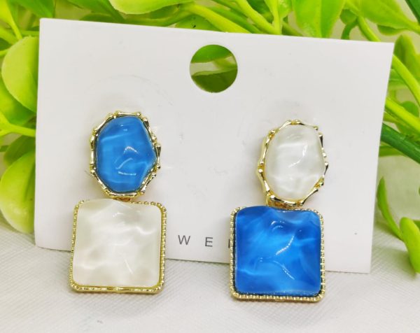 Elegant Blue And White Resin Statement Earrings Timeless Design With A Modern Twist