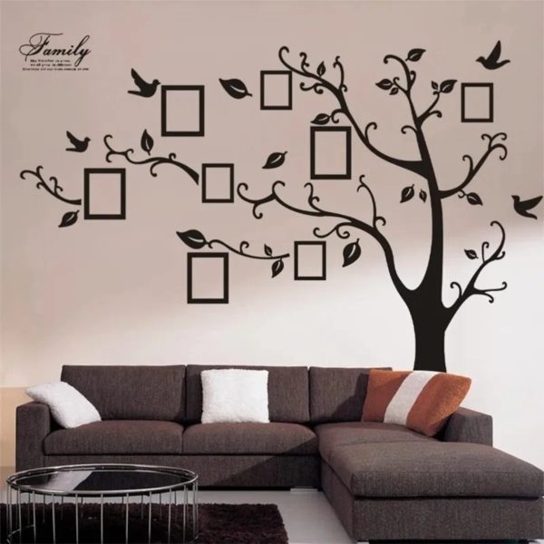 Large 3d Diy Photo Tree Wall Decals, Black Pvc Adhesive Family Stickers For Home Decor And Mural Art