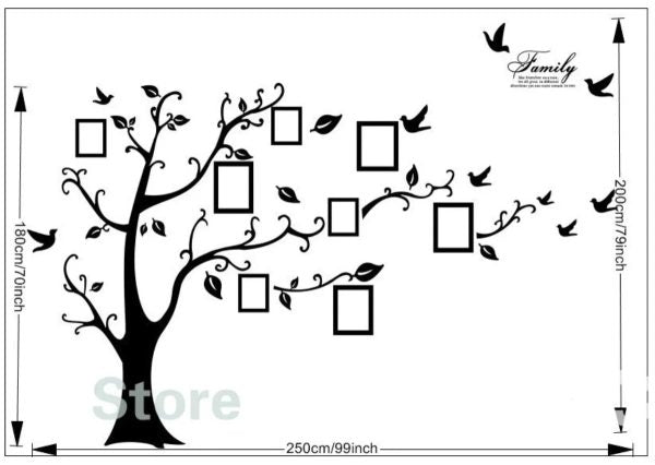 Large 3d Diy Photo Tree Wall Decals, Black Pvc Adhesive Family Stickers For Home Decor And Mural Art