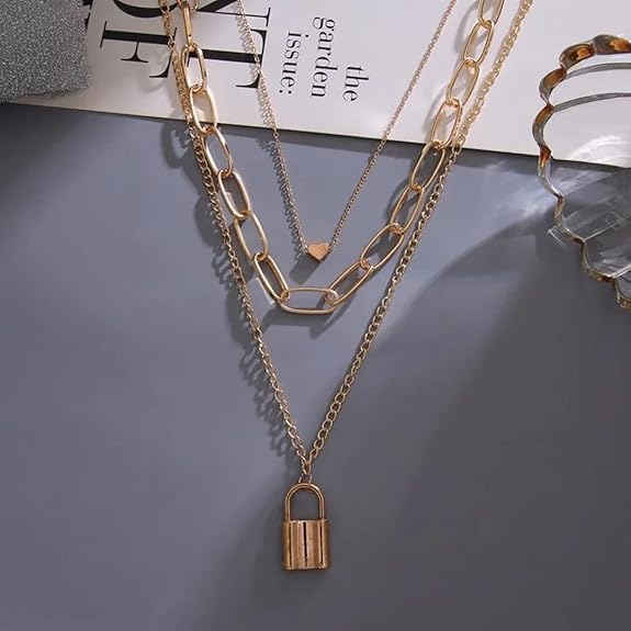 Stylish Necklaces Multi Layer Lover Lock Necklace For Girls, Women
