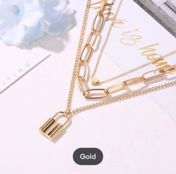 Stylish Necklaces Multi Layer Lover Lock Necklace For Girls, Women
