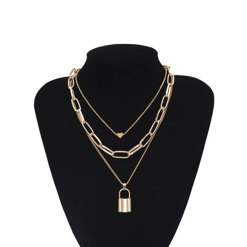 Stylish Necklaces Multi Layer Lover Lock Necklace For Girls, Women