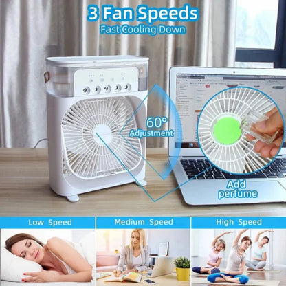 Portable Air Conditioner Freezing Fan,Large Size Usb Electric Fan With Led Night Light, Fine Mist Water, And Humidifier Function | Led Night Light Water Mist (random Color)