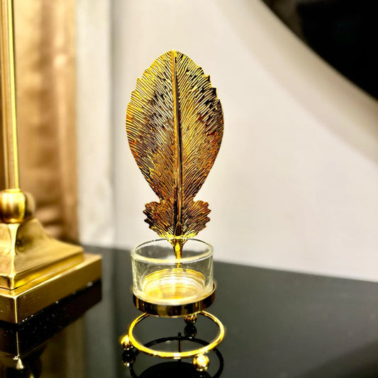Metal Candlestick Holder Gold Leaves Dining Table Candle Stand Aroma Ornament