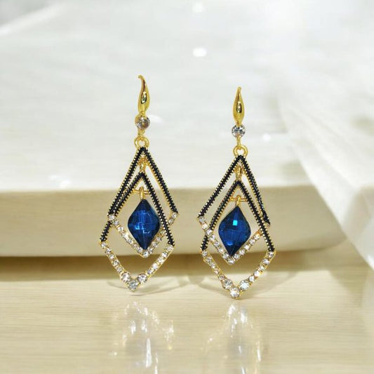 Dazzling Sapphire Geometric Drop Earrings Crystal Dangle Earrings Blue Gemstone