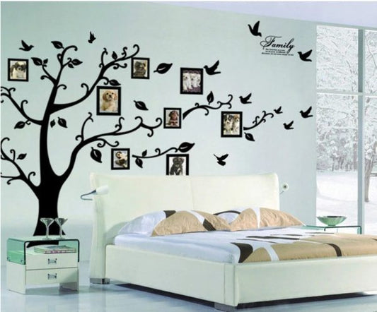 Large 3d Diy Photo Tree Wall Decals, Black Pvc Adhesive Family Stickers For Home Decor And Mural Art