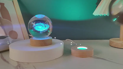 3d Galaxy Space Crystal Ball Night Light With Stand (warm Light)