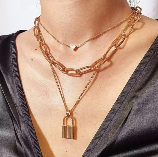 Stylish Necklaces Multi Layer Lover Lock Necklace For Girls, Women