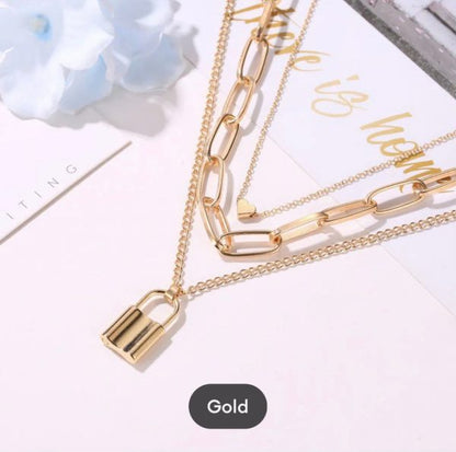 Stylish Necklaces Multi Layer Lover Lock Necklace For Girls, Women