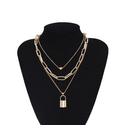 Stylish Necklaces Multi Layer Lover Lock Necklace For Girls, Women